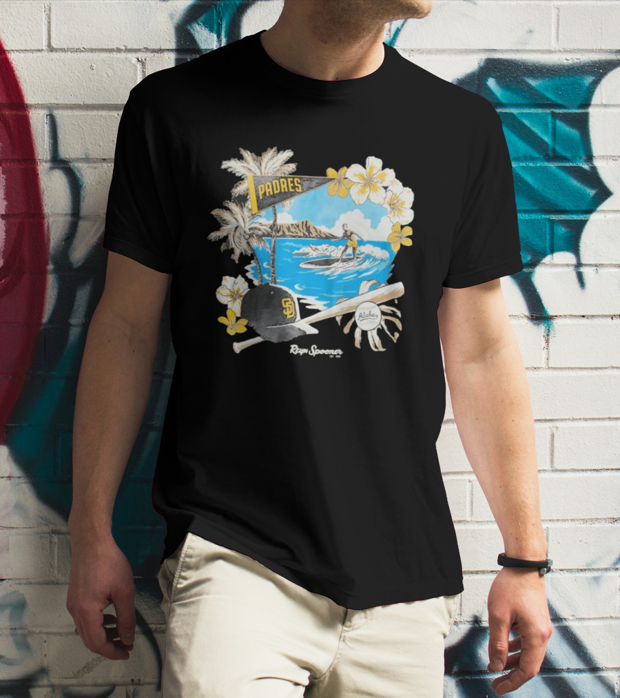Reyn Spooner San Diego Padres Surfing Baseball Aloha Scene T-Shirt
