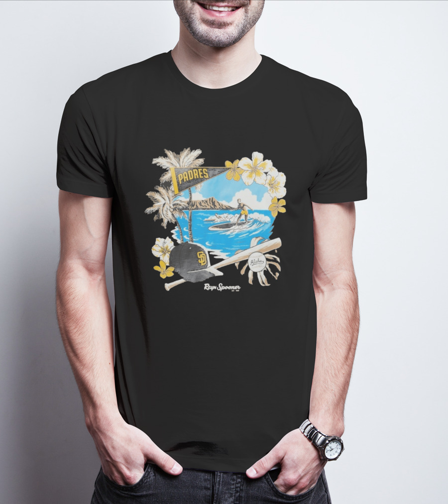 Reyn Spooner San Diego Padres Surfing Baseball Aloha Scene T-Shirt