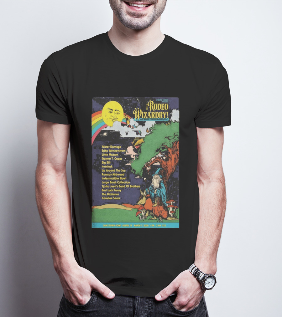 Rodeo Wizardry Show Austin March 7 2026 Music Lineup And Fantasy Artwork Sam's Town Point Event T-Shirt