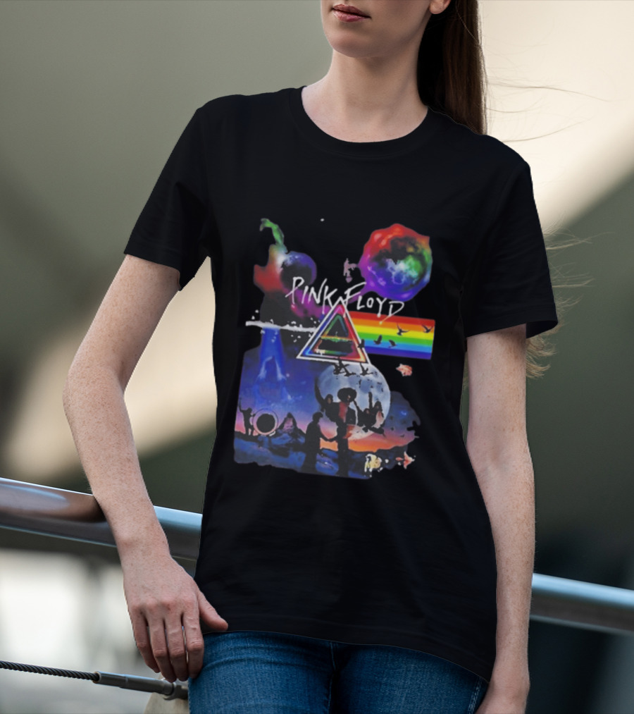 Pink Floyd Psychedelic Birds Colorful Rainbow Triangular Prism T-Shirt