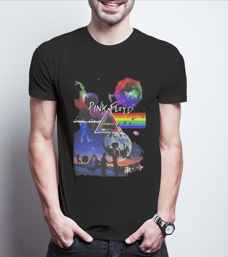 Pink Floyd Psychedelic Birds Colorful Rainbow Triangular Prism T-Shirt