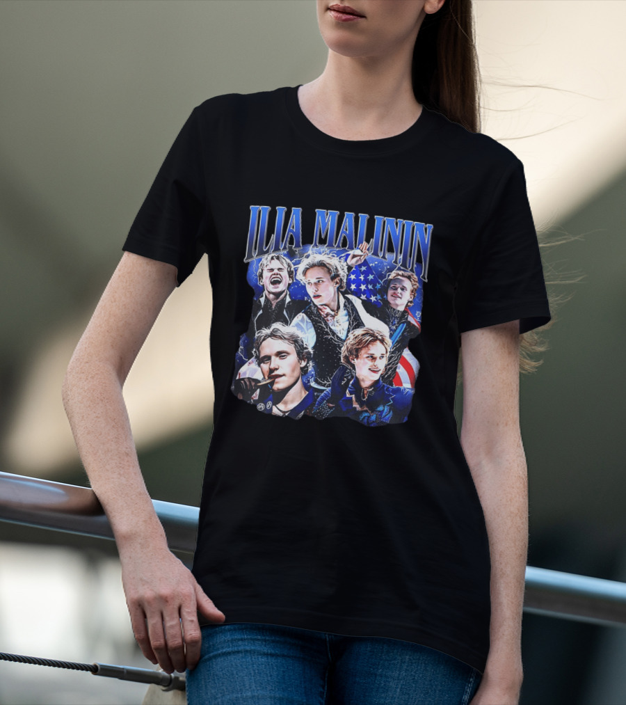 Ilia Malinin Quad Jump Legend Ice Skating American Flag T-Shirt
