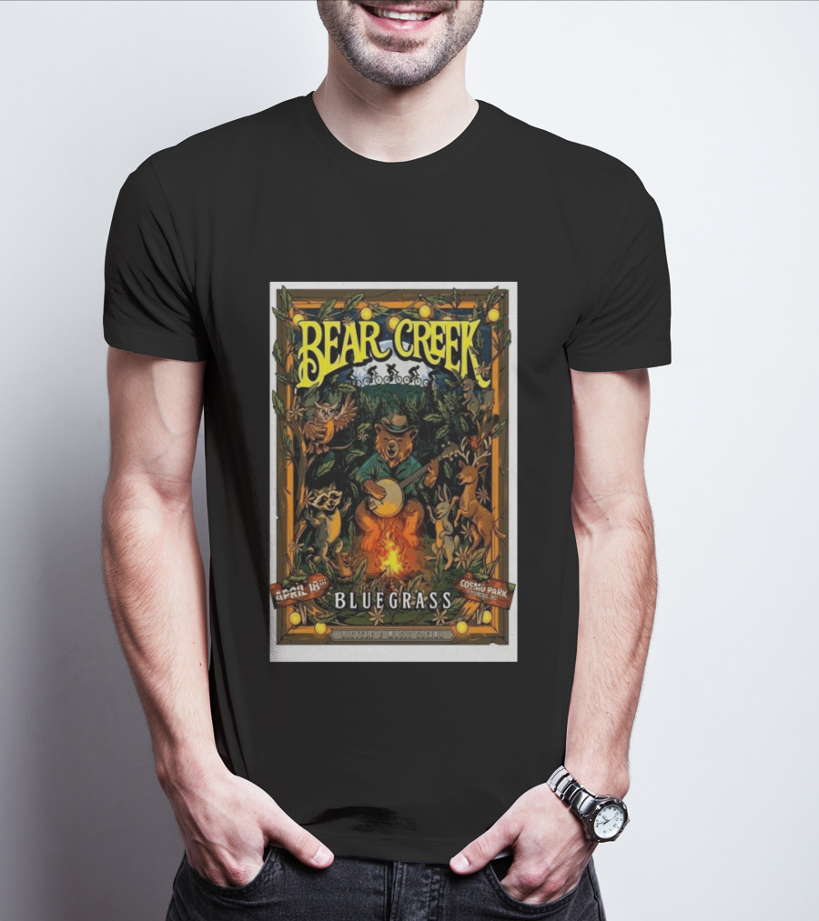 Bear Creek Bluegrass Bicycle Music Social April 18th In Cosmo Park Columbia MO T-Shirt