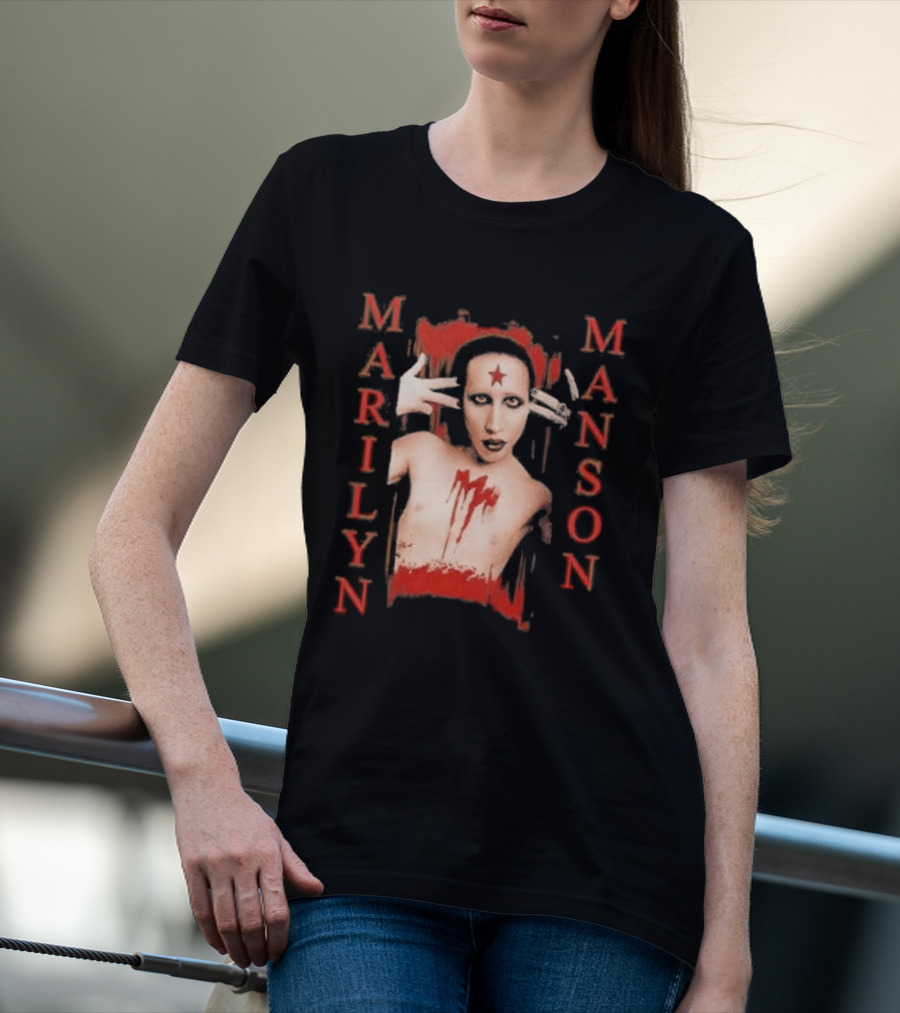 Marilyn Manson Star Forehead Bloody Chest Hands Head T-Shirt