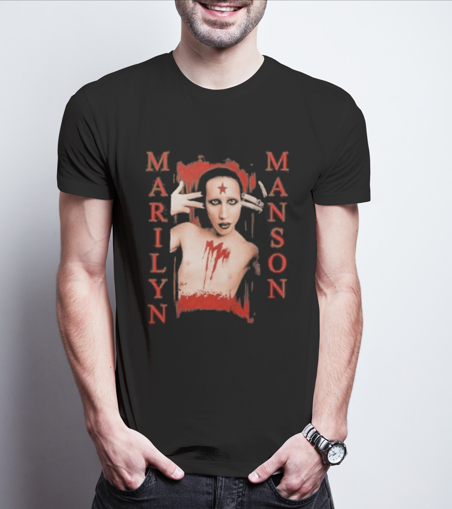 Marilyn Manson Star Forehead Bloody Chest Hands Head T-Shirt