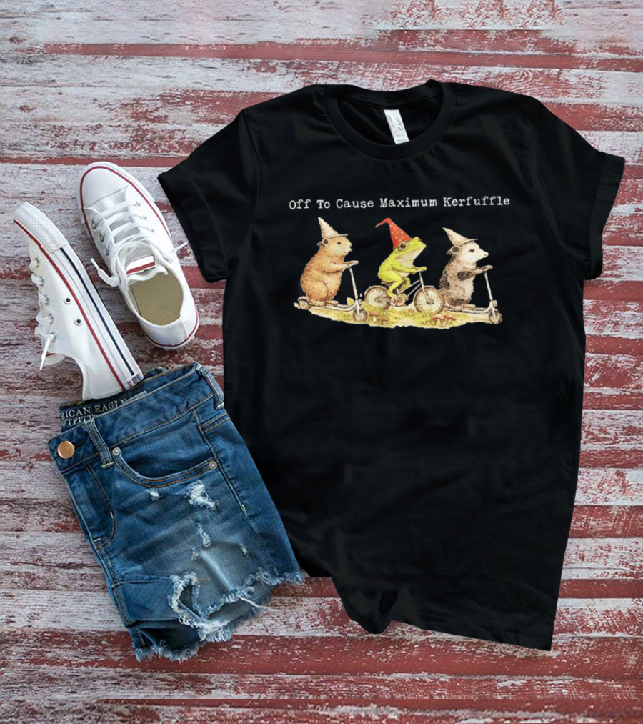 Off To Cause Maximum Kerfuffle Capybara Frog Possum Vintage Whimsical Riding Scooters T-Shirt
