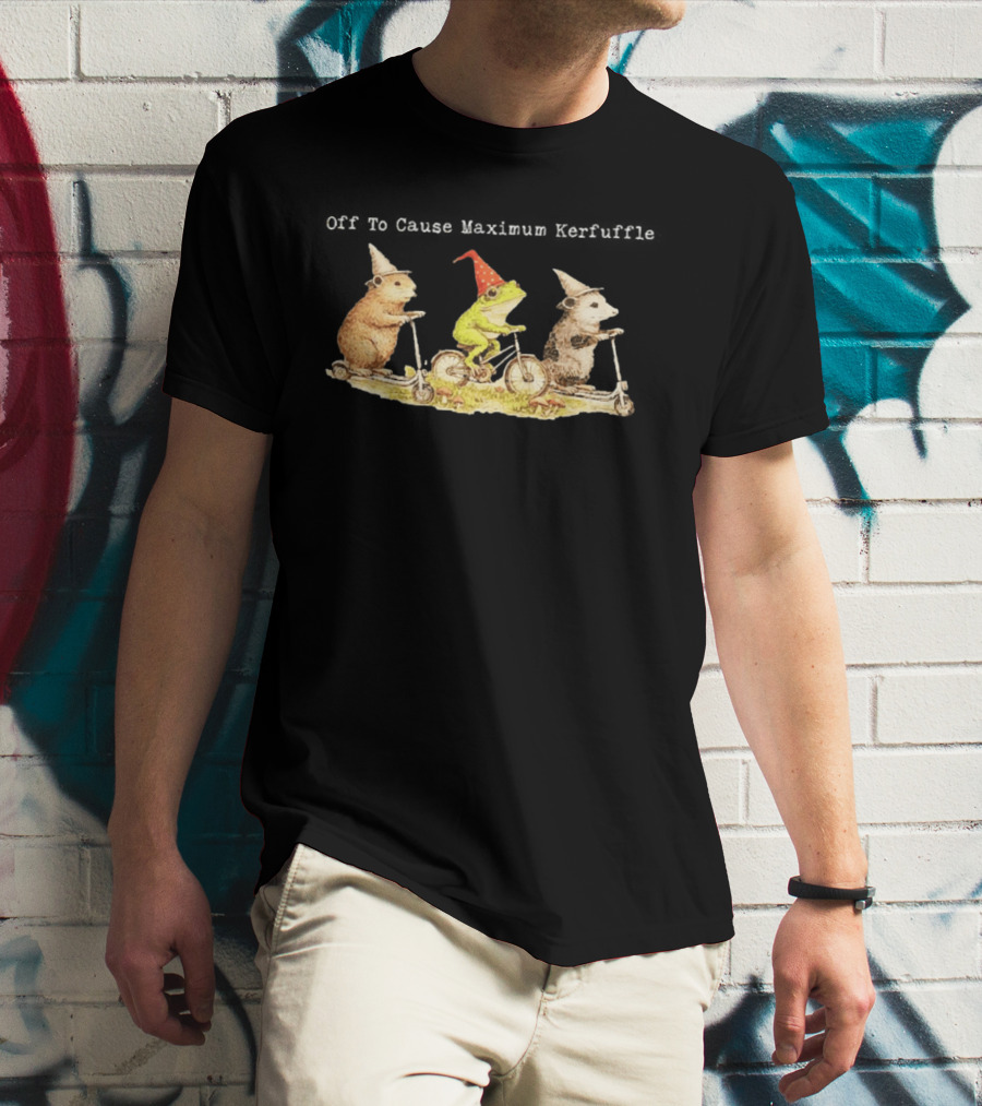 Off To Cause Maximum Kerfuffle Capybara Frog Possum Vintage Whimsical Riding Scooters T-Shirt