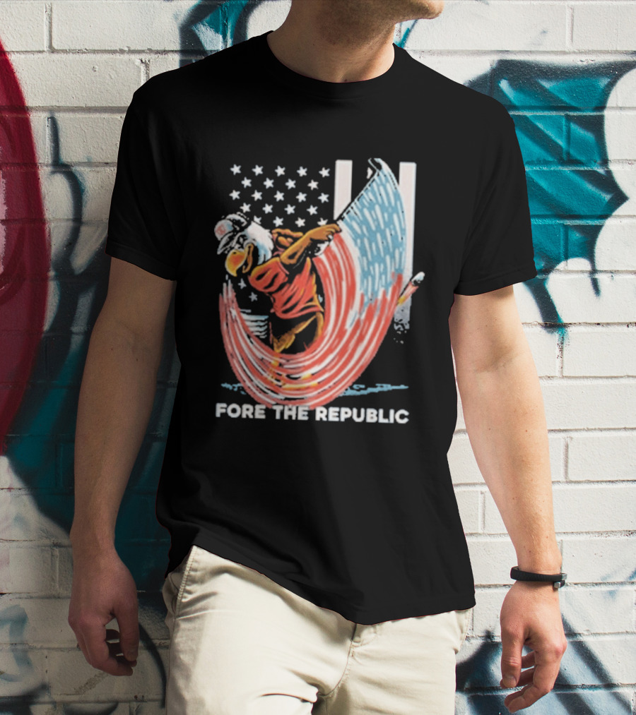 Old Row Golf American Flag Swing Fore The Republic T-Shirt