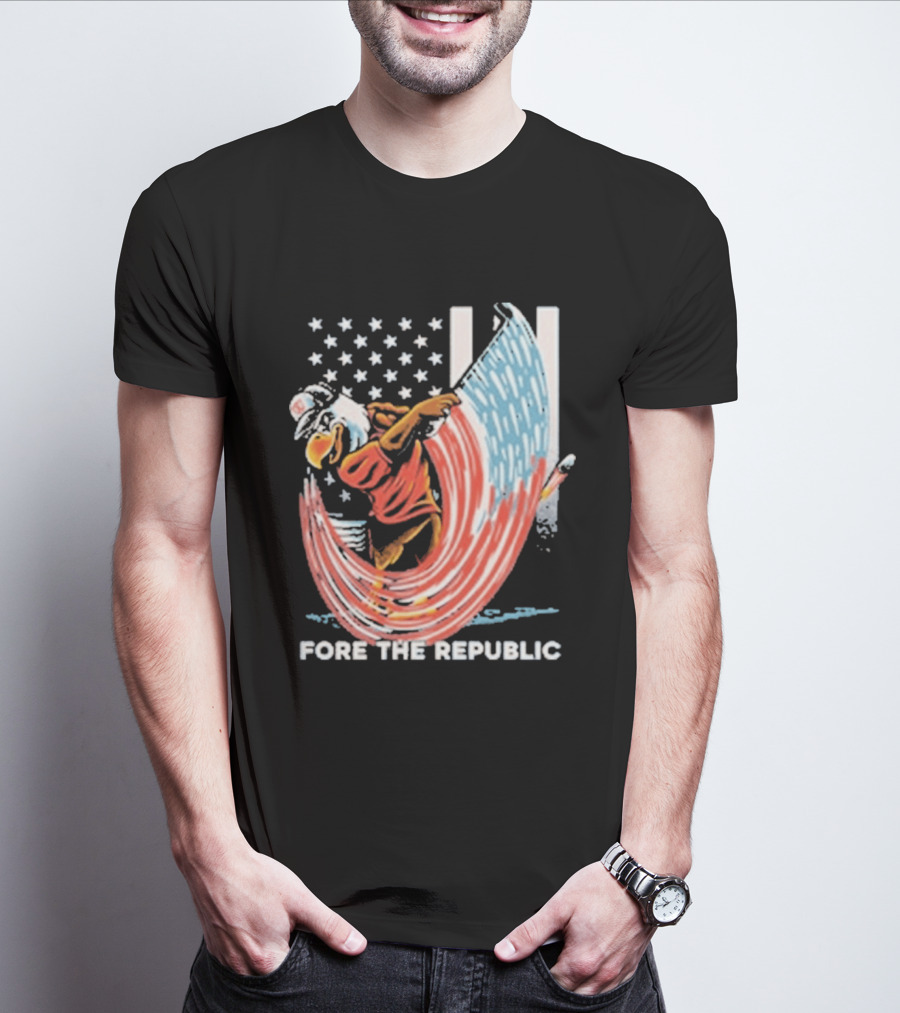 Old Row Golf American Flag Swing Fore The Republic T-Shirt
