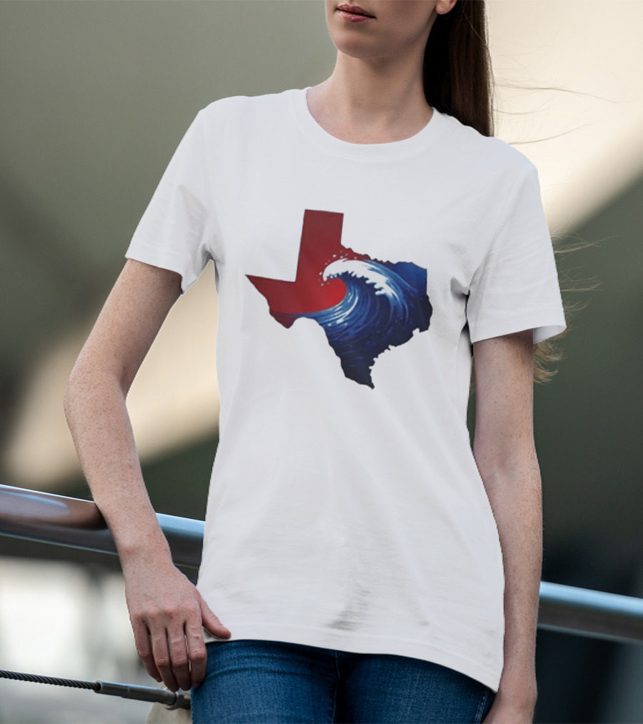 Texas Blue Wave Democrat Red State Map Wave Banner T-Shirt