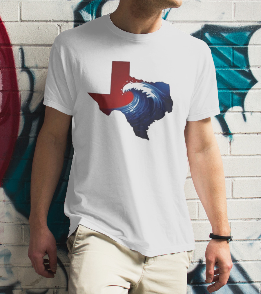 Texas Blue Wave Democrat Red State Map Wave Banner T-Shirt