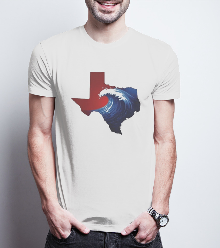 Texas Blue Wave Democrat Red State Map Wave Banner T-Shirt