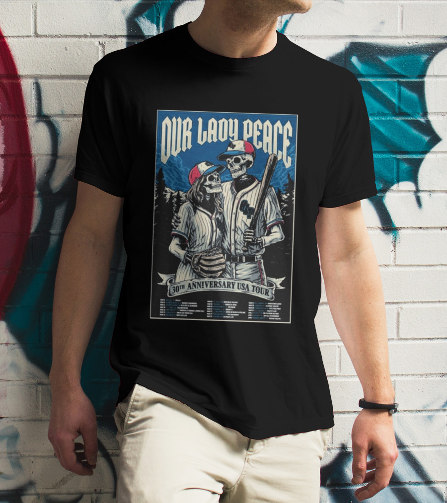 Our Lady Peace 30th Anniversary USA Tour 2026 Skeleton Baseball T-Shirt