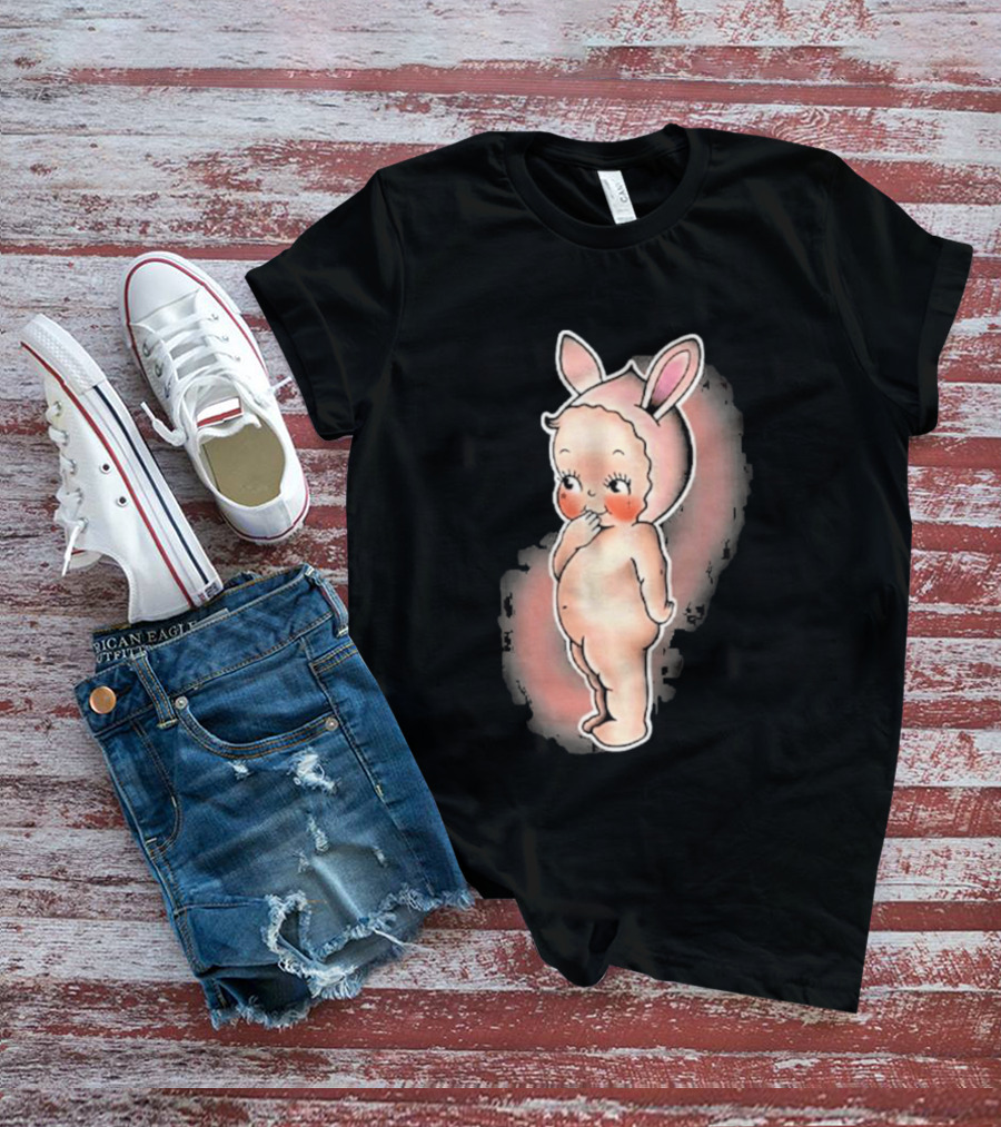 Kewpie Baby Bunny Rabbit Vintage Illustration Cute Pastel Pink Ears T-Shirt