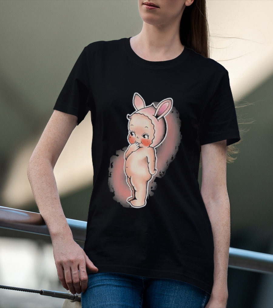 Kewpie Baby Bunny Rabbit Vintage Illustration Cute Pastel Pink Ears T-Shirt