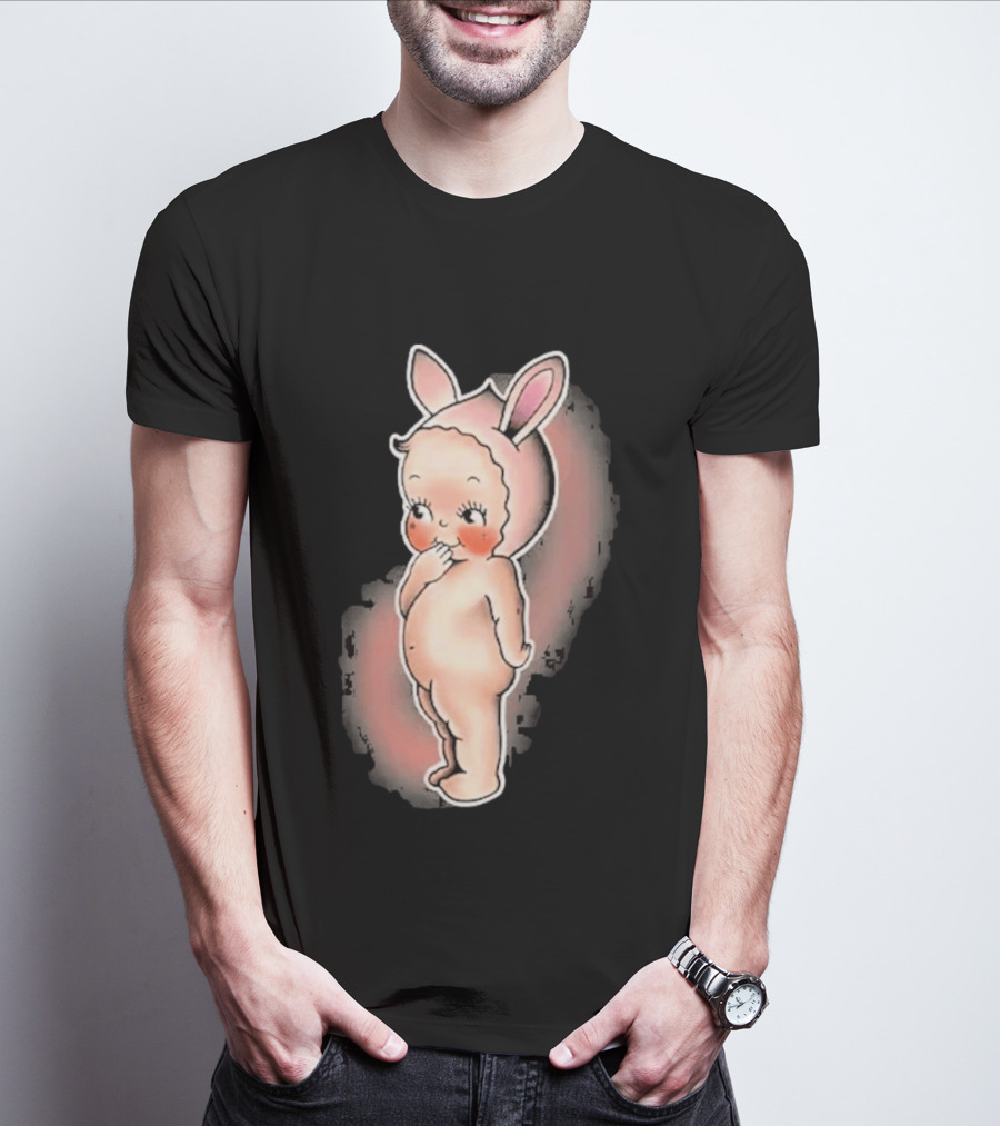 Kewpie Baby Bunny Rabbit Vintage Illustration Cute Pastel Pink Ears T-Shirt