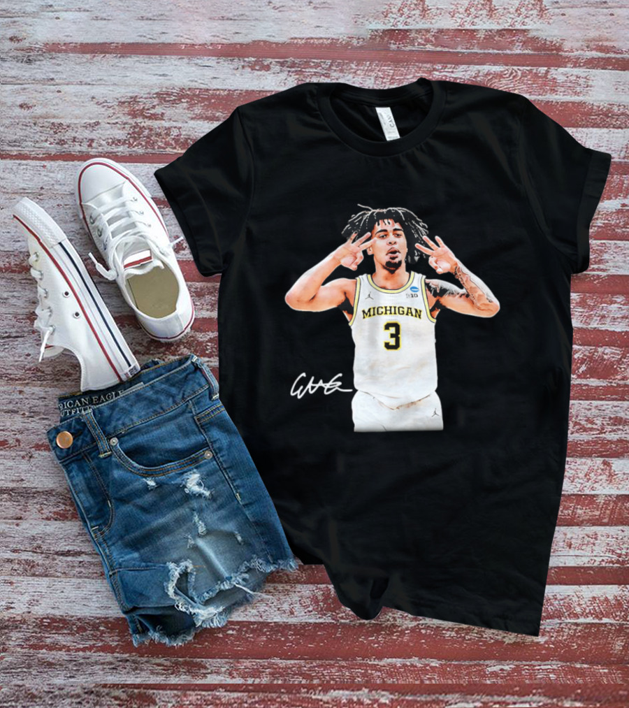 Michigan Wolverines Basketball Elliot Cadeau Jersey 3 Sign T-Shirt