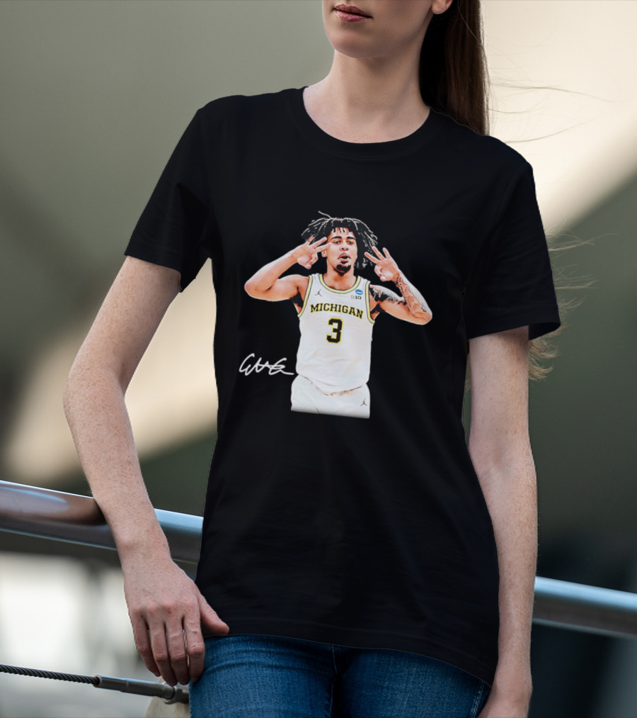 Michigan Wolverines Basketball Elliot Cadeau Jersey 3 Sign T-Shirt