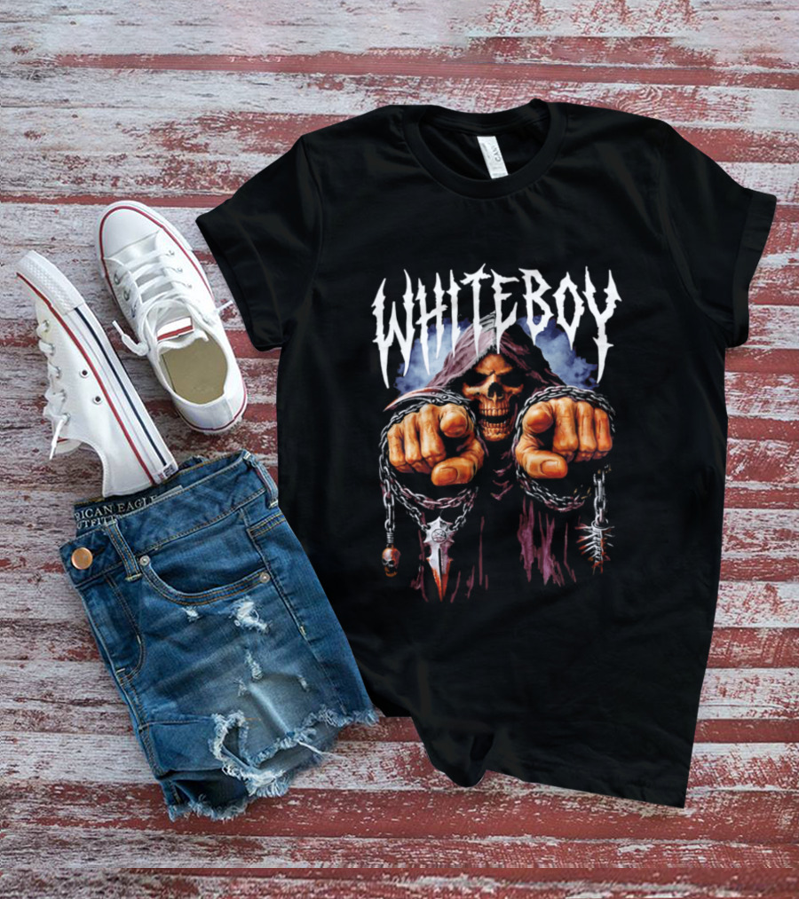 White Boy Grim Reaper Skeleton Chains T-Shirt