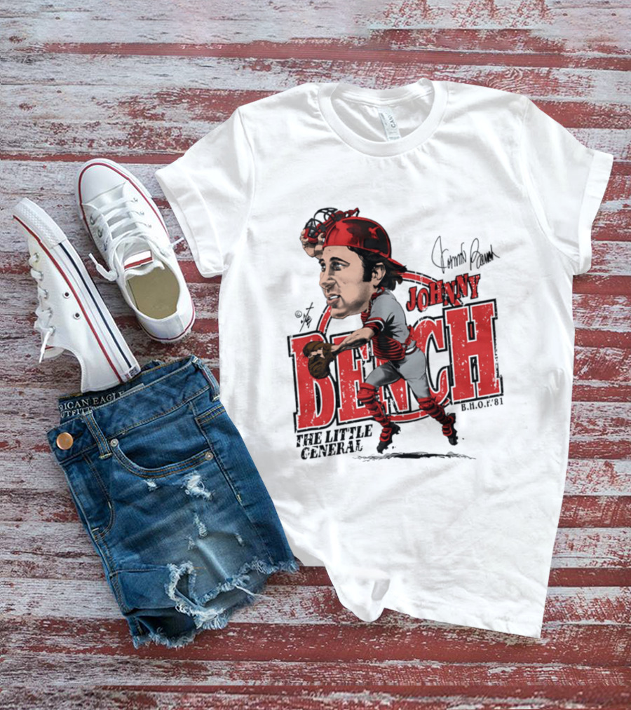 Johnny Bench Cincinnati The Little General Bruce Stark Collection HOF Caricature T-Shirt