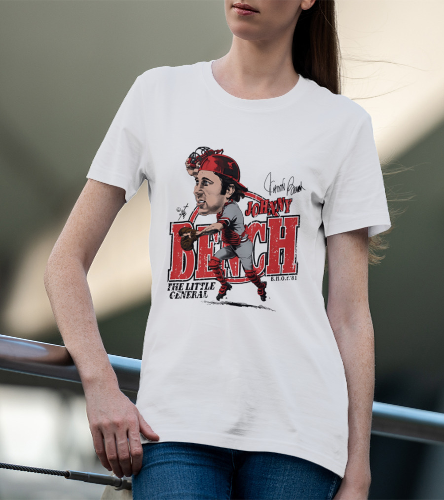 Johnny Bench Cincinnati The Little General Bruce Stark Collection HOF Caricature T-Shirt