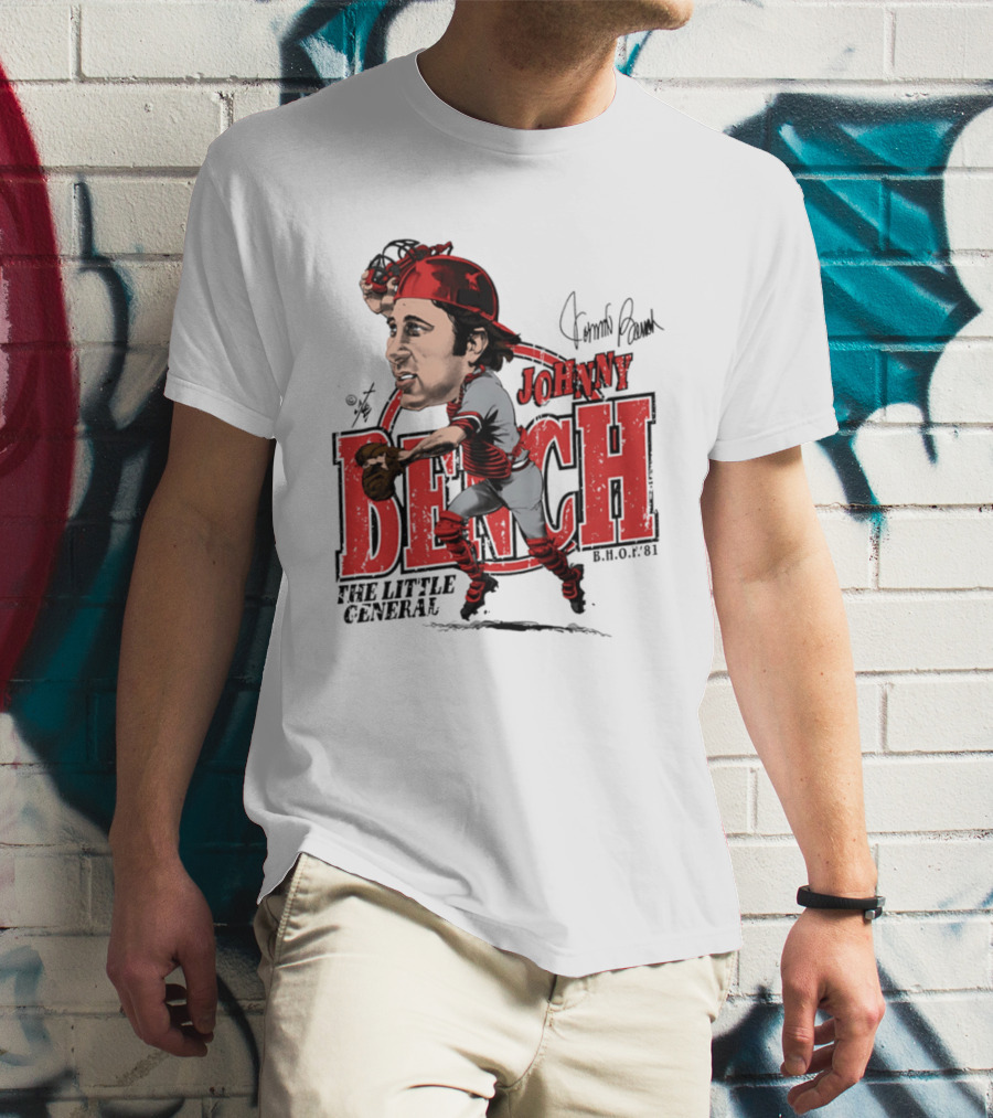 Johnny Bench Cincinnati The Little General Bruce Stark Collection HOF Caricature T-Shirt
