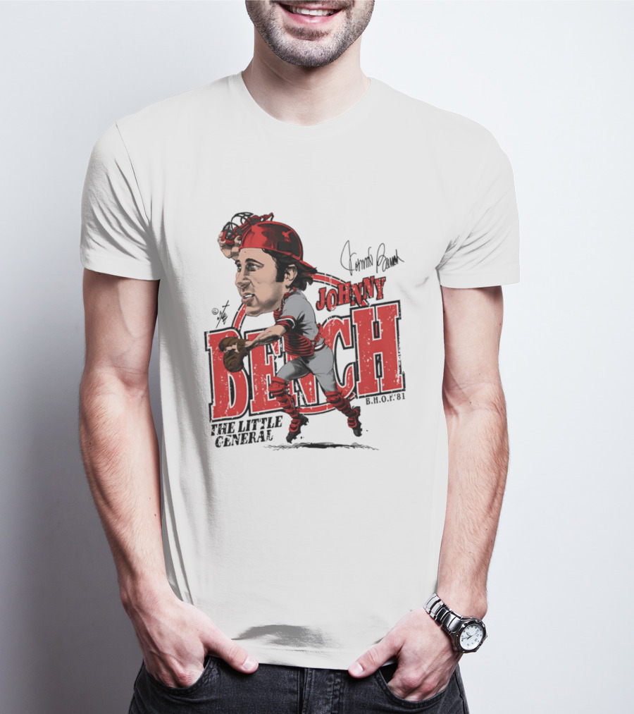 Johnny Bench Cincinnati The Little General Bruce Stark Collection HOF Caricature T-Shirt