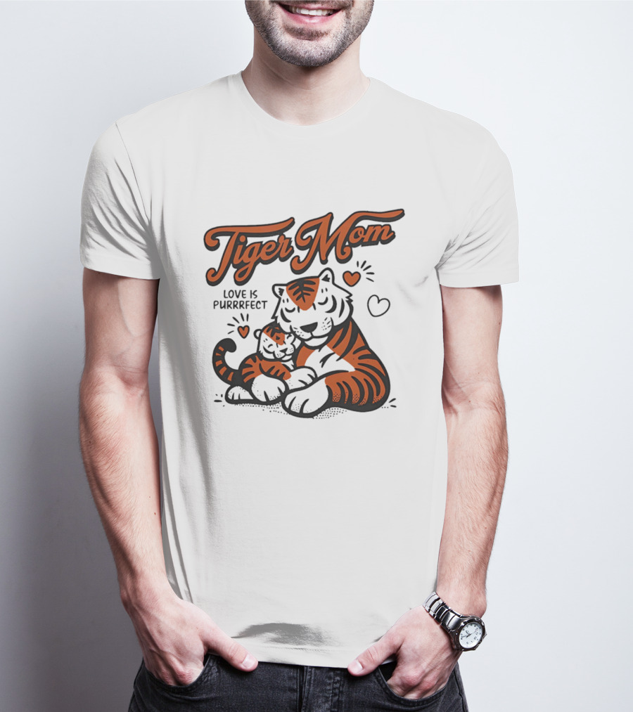 Tiger Mom Love Is Purrfect Cute Tiger Illustration With Heart T-Shirt