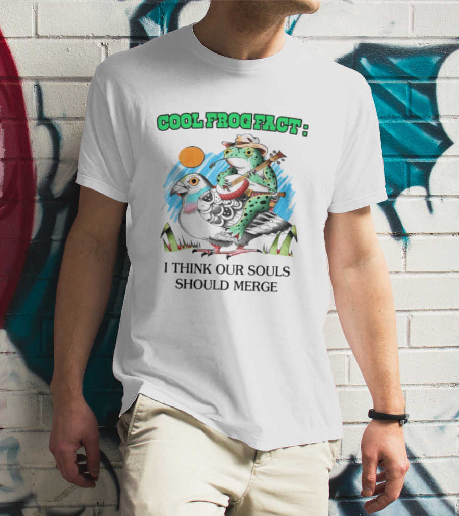 Cool Frog Fact I Think Our Souls Should Merge Frog Playing Banjo On Bird T-Shirt