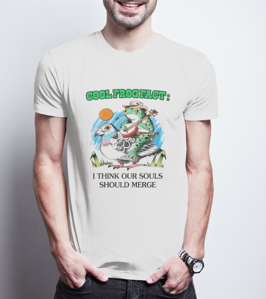 Cool Frog Fact I Think Our Souls Should Merge Frog Playing Banjo On Bird T-Shirt