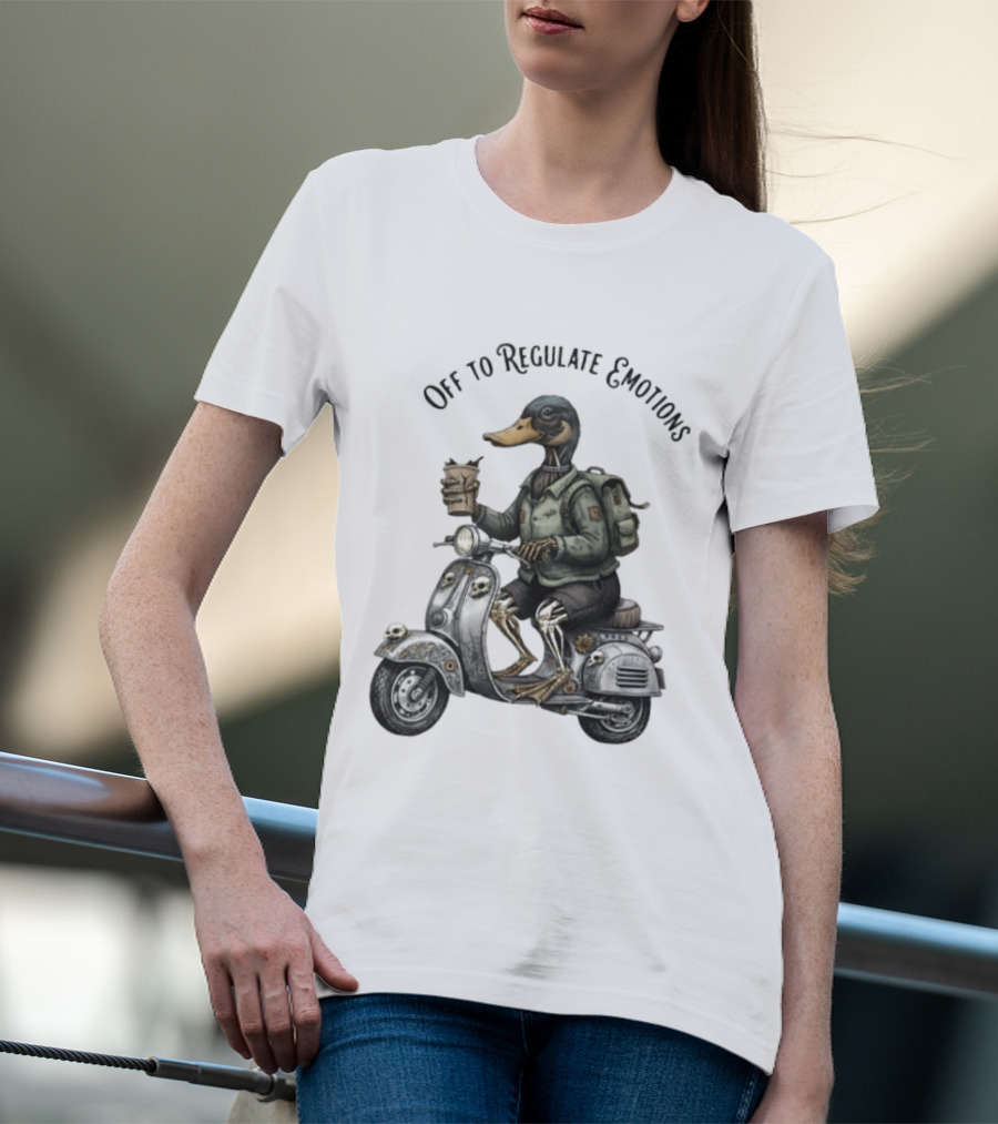 Zombie Duck Riding Scooter Off To Regulate Emotions T-Shirt