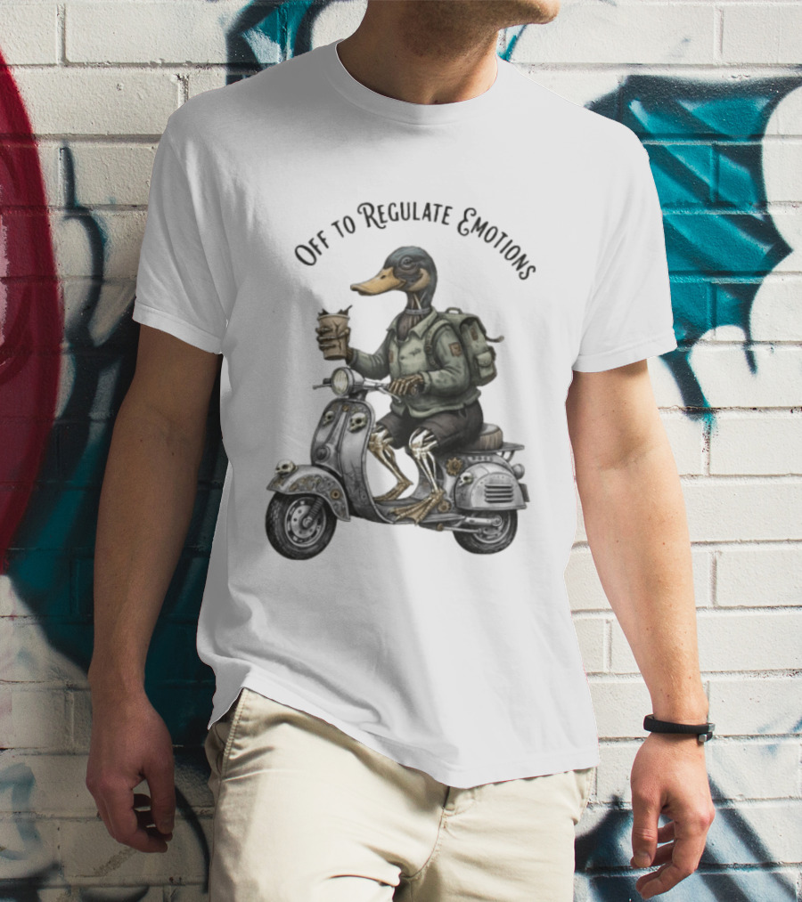 Zombie Duck Riding Scooter Off To Regulate Emotions T-Shirt