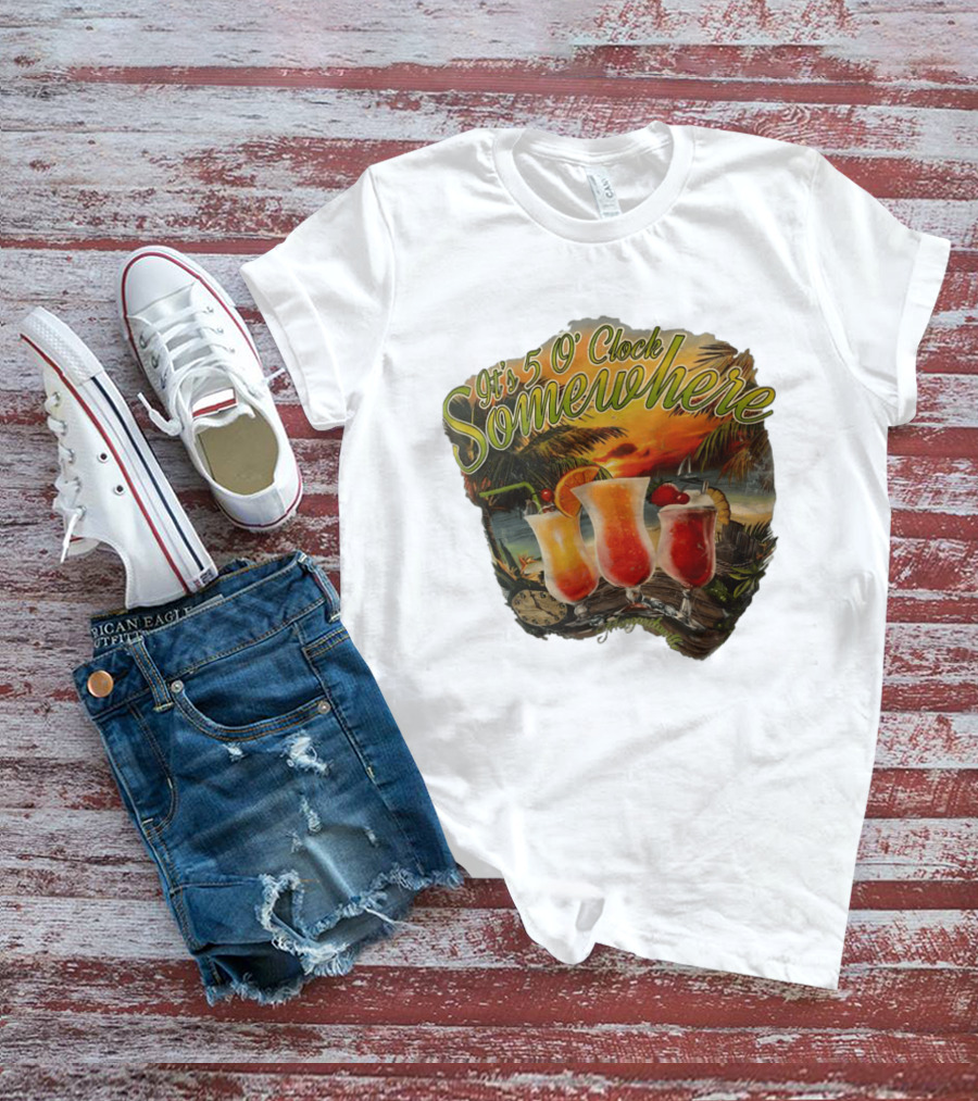 It's 5 O' Somewhere Tropical Sunset Cocktails And Palm Trees T-Shirt