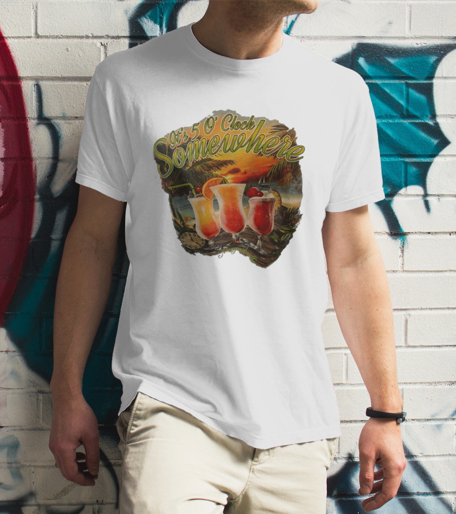 It's 5 O' Somewhere Tropical Sunset Cocktails And Palm Trees T-Shirt