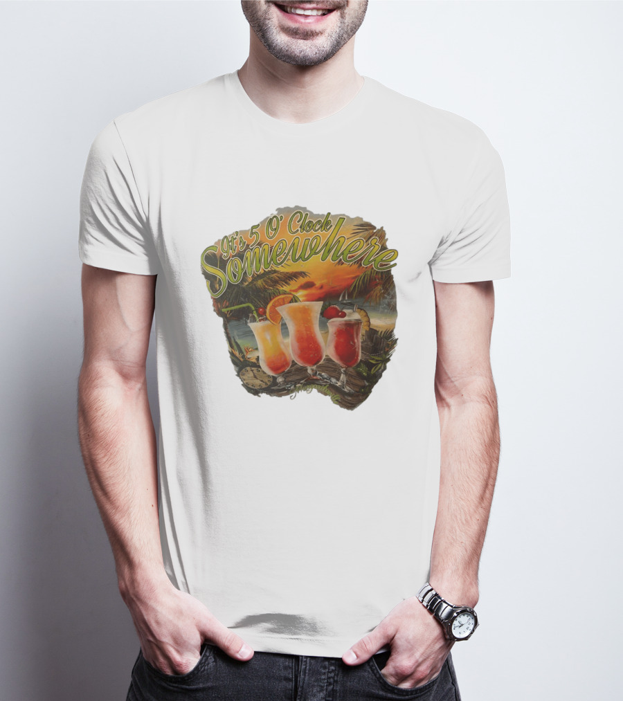 It's 5 O' Somewhere Tropical Sunset Cocktails And Palm Trees T-Shirt