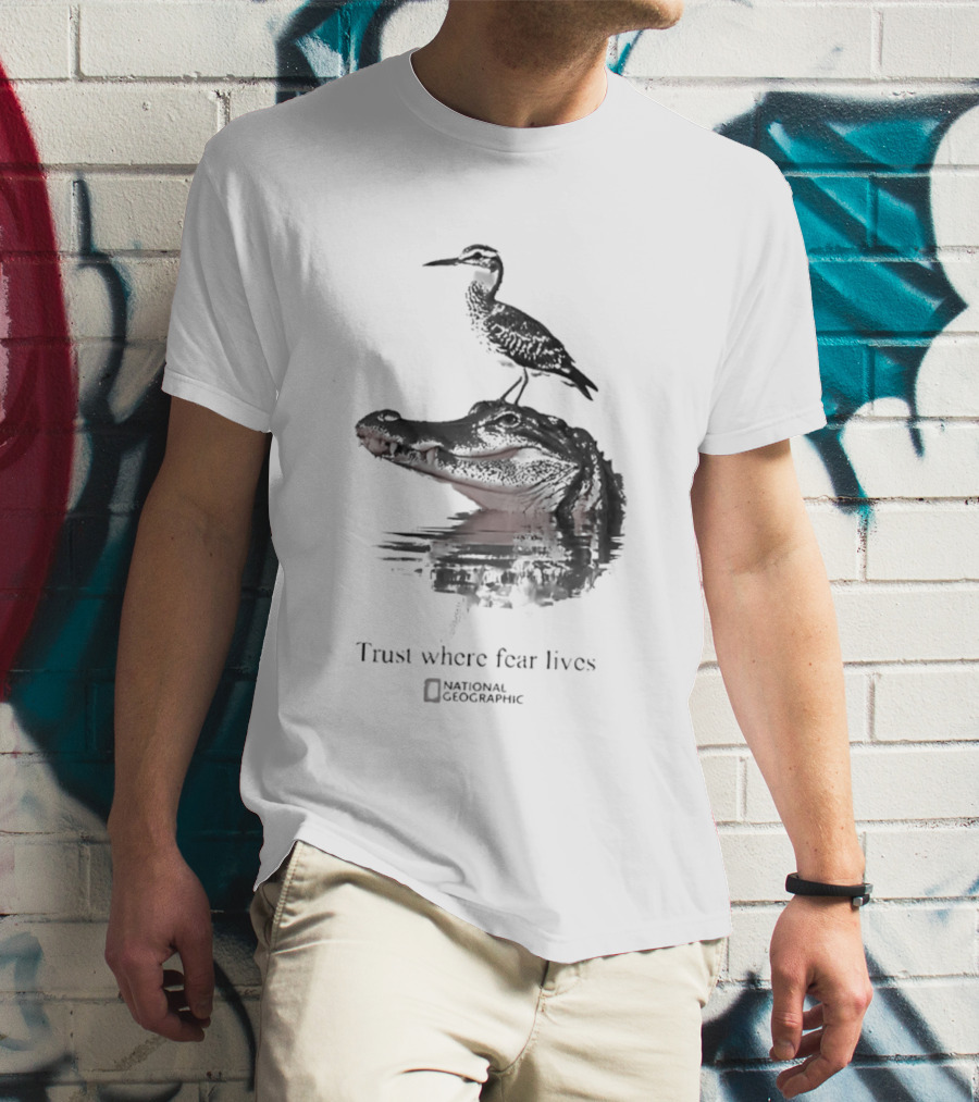 National Geographic Trust Where Fear Lives Alligator And Bird T-Shirt