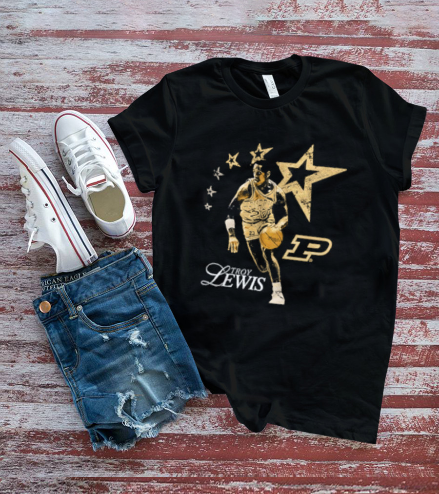 Troy Lewis 23 Purdue Boilermakers Basketball Legends Caricature NCAA T-Shirt