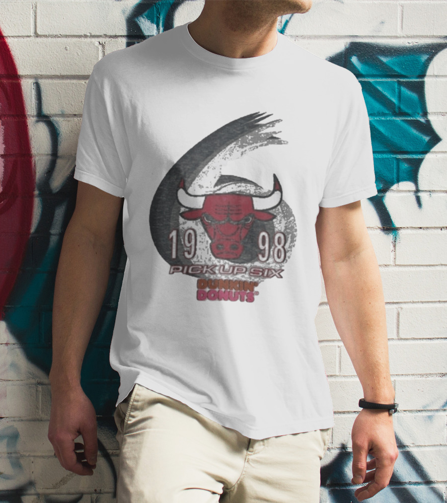 1998 Chicago Bulls Pick Up Six Dunkin' Donuts Promo T-Shirt