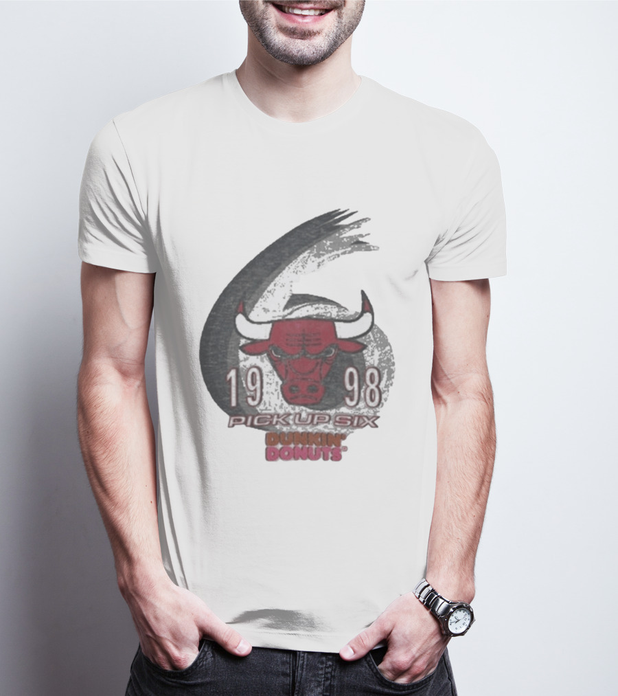 1998 Chicago Bulls Pick Up Six Dunkin' Donuts Promo T-Shirt