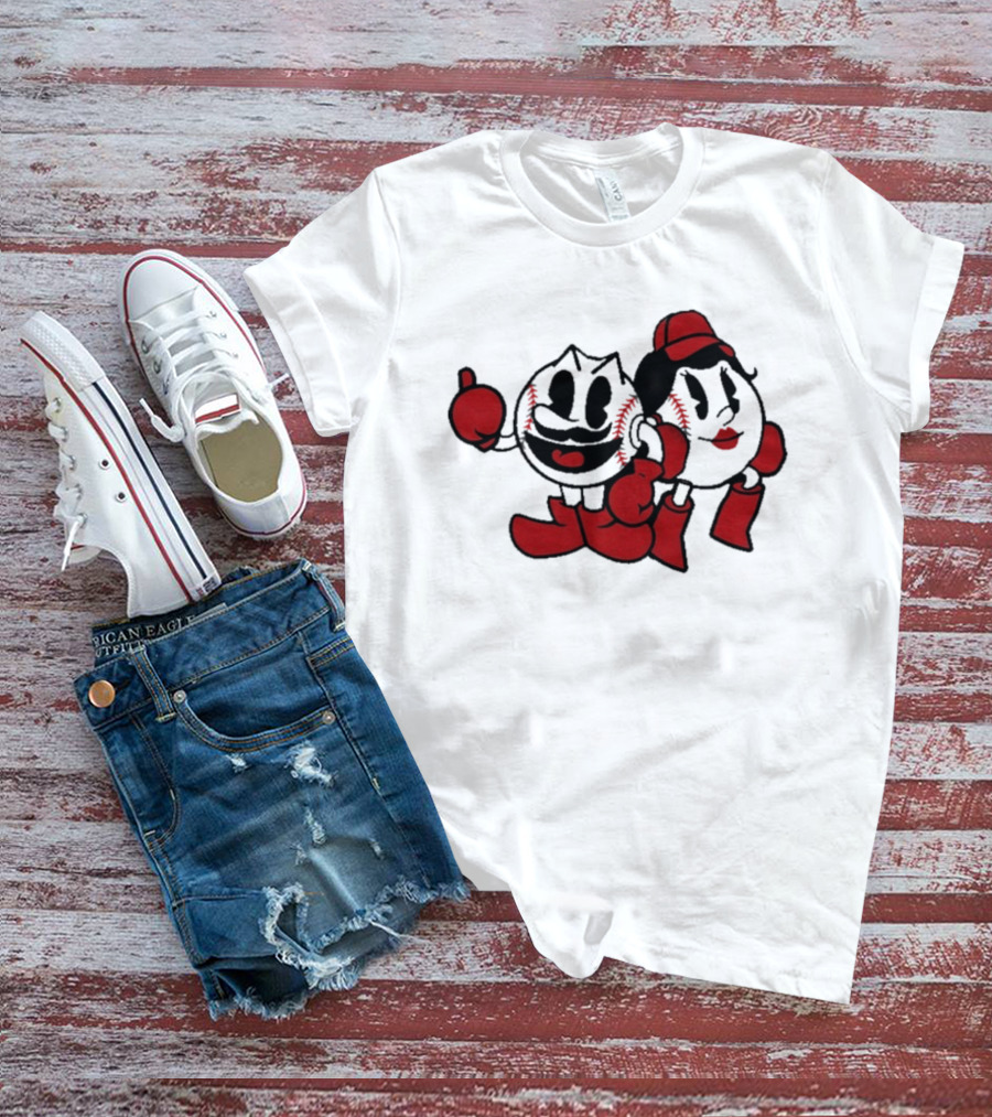 Cincy Mr. And Ms. Baseball Characters With Red Gloves And Boots T-Shirt