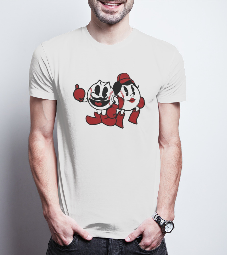 Cincy Mr. And Ms. Baseball Characters With Red Gloves And Boots T-Shirt