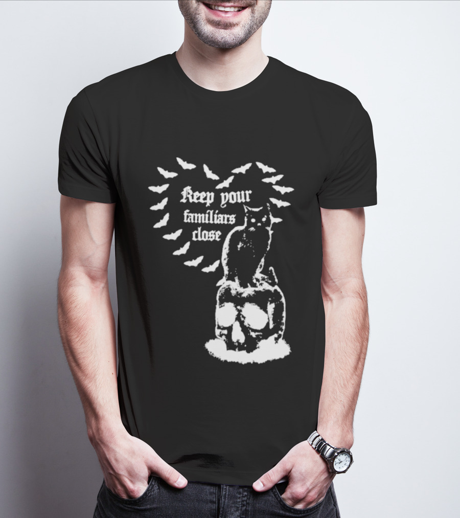 Keep Your Familiars Close Owl Skull And Bats T-Shirt