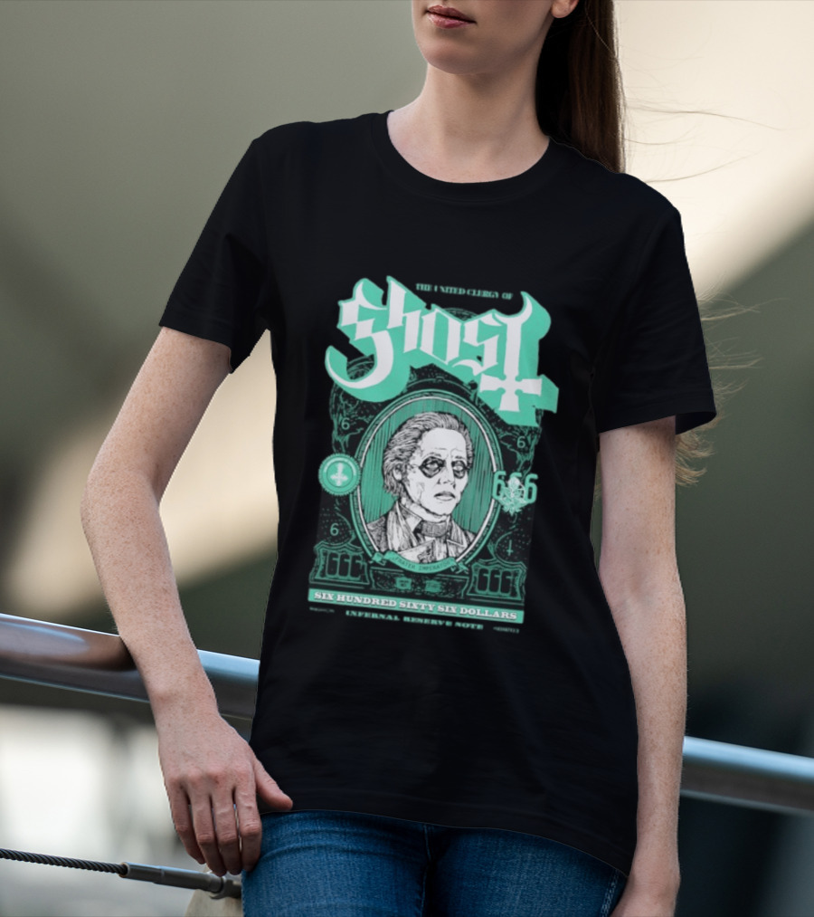 Ghost Six Hundred Sixty Six Dollars Papa Emeritus Spirit Bank Note T-Shirt
