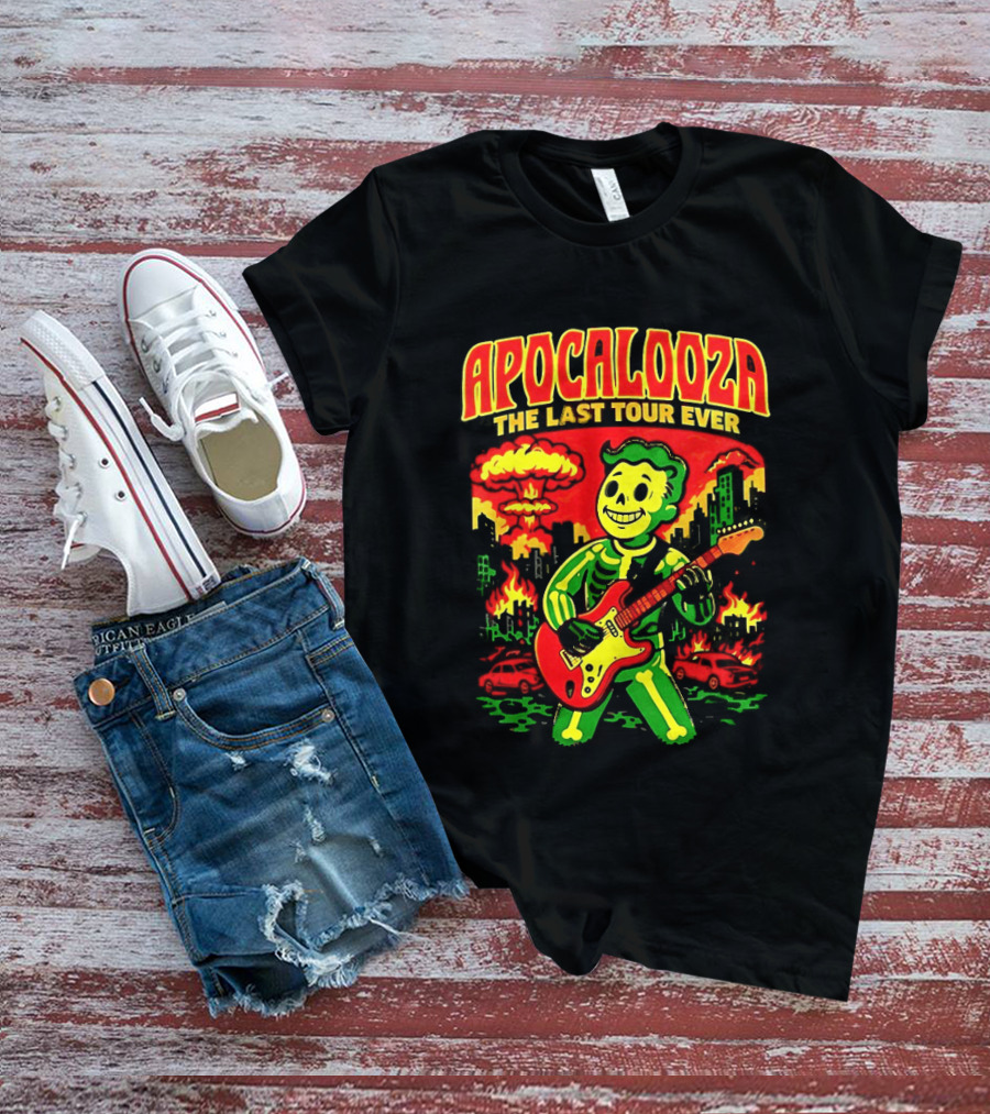 Apocalooza The Last Tour Ever Vault Boy Guitar Explosion Scene T-Shirt