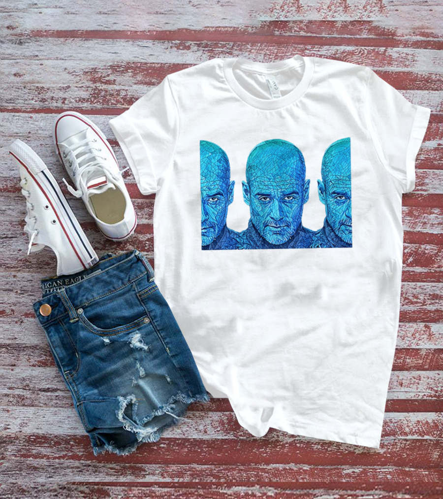 Manchester City FC Pep Guardiola Mosaic Style Blue T-Shirt