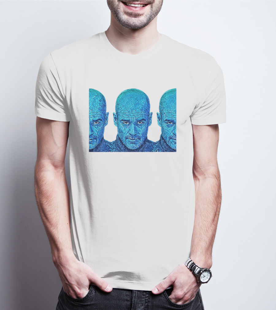 Manchester City FC Pep Guardiola Mosaic Style Blue T-Shirt
