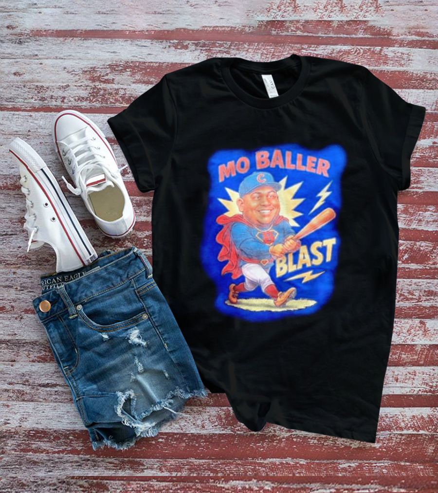 Mo Baller Blast Chicago Cubs Cartoon Superhero Baseball Player T-Shirt