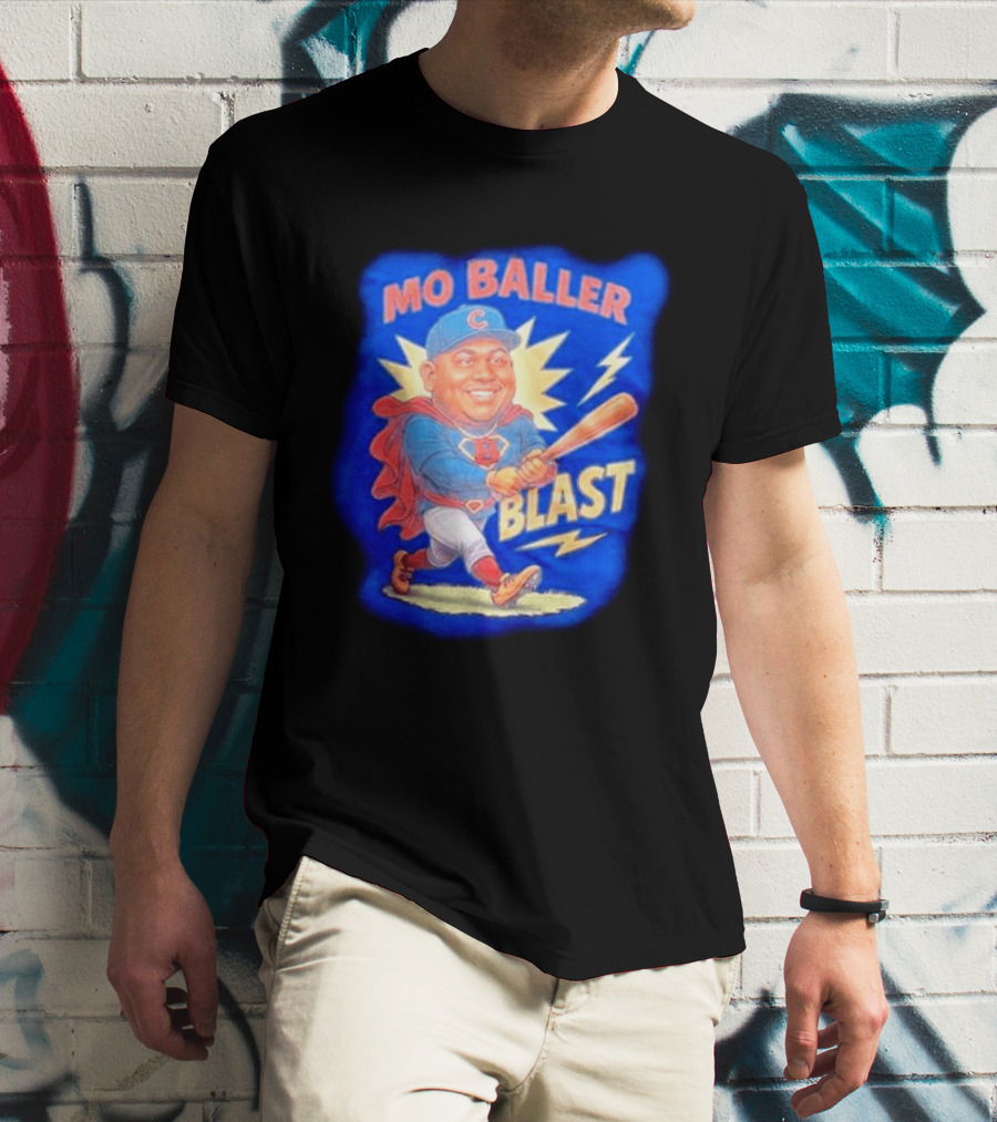 Mo Baller Blast Chicago Cubs Cartoon Superhero Baseball Player T-Shirt