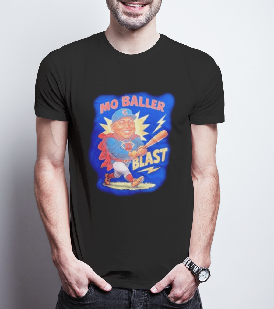 Mo Baller Blast Chicago Cubs Cartoon Superhero Baseball Player T-Shirt