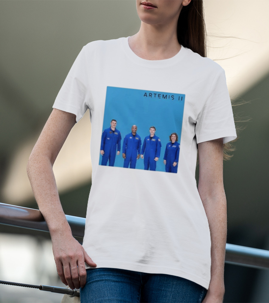 NASA Artemis II Crew Astronauts In Blue Flight Suits Mission Patch T-Shirt